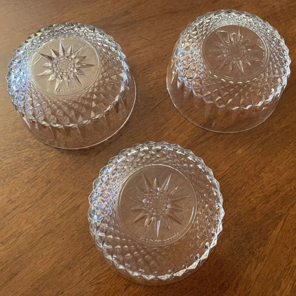 Arcoroc Diamant 4” Dessert Glass Bowls Starburst Sun Star Diamond Cut Clear‎ - Picture 3 of 3